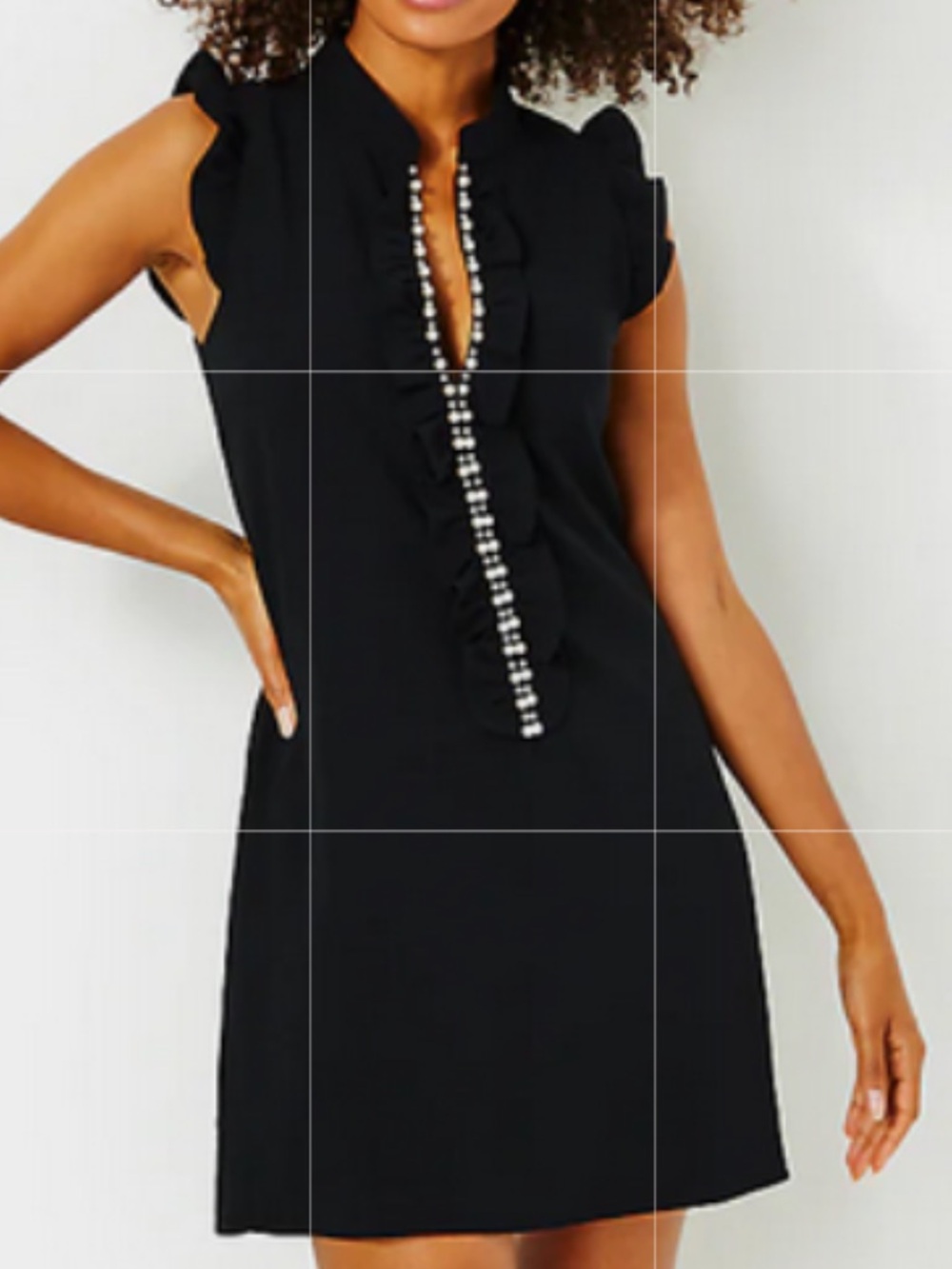 EUC Lilly Pulitzer Adalee Pearl Embellished Zip Front Shift Dress Black Size 12